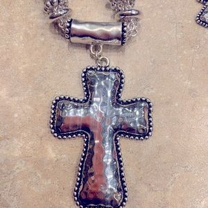 Silver cross necklace with earring